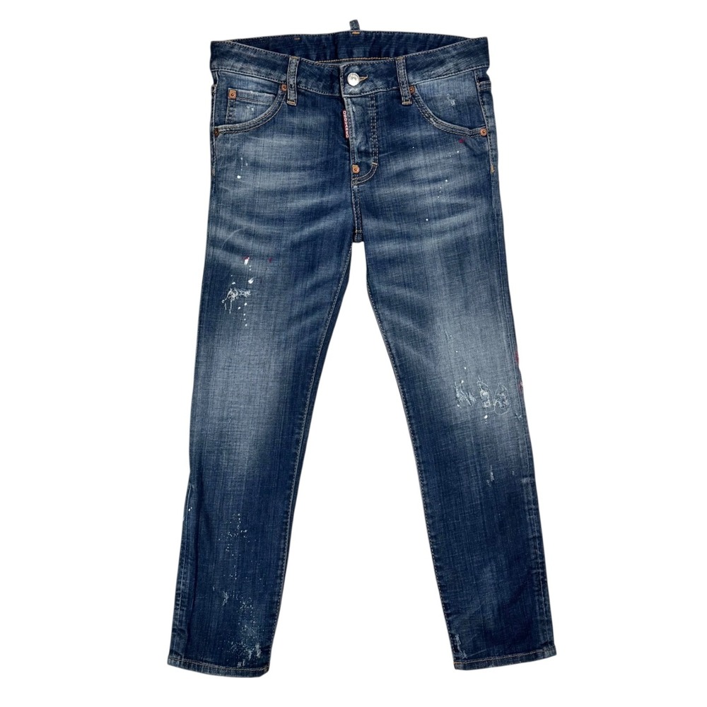 Dsquared2 Low Rise Cropped Skinny Jeans 0 IT 36 Selvedge Paint Splatter‎ Y2K